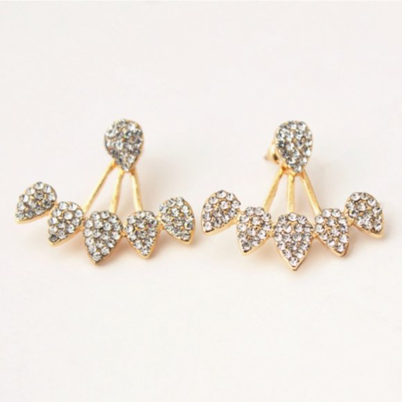 Trendy Gold Simulated Diamond Stud Earrings - Picture 2 of 5